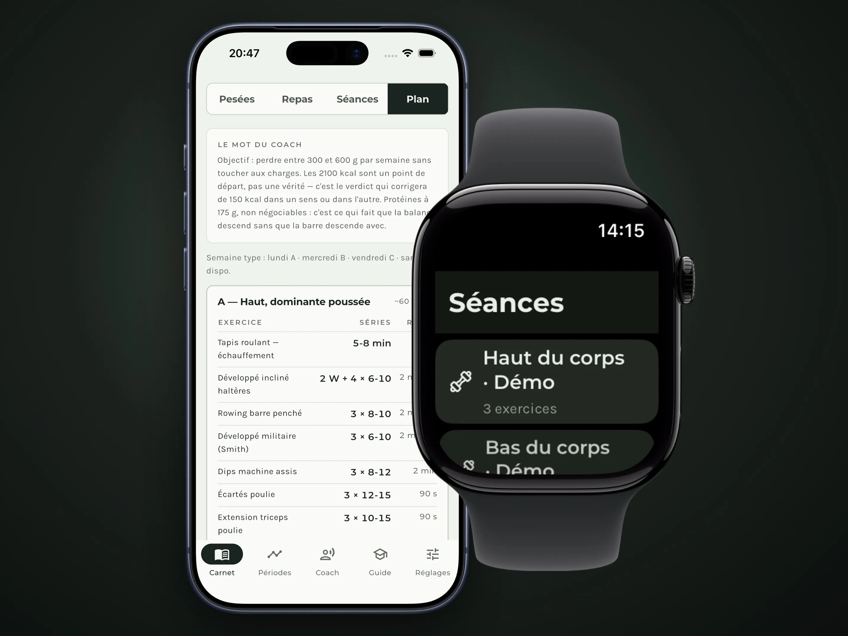 Protocole Delta7 sur iPhone et liste des séances sur Apple Watch - AXNT Studio