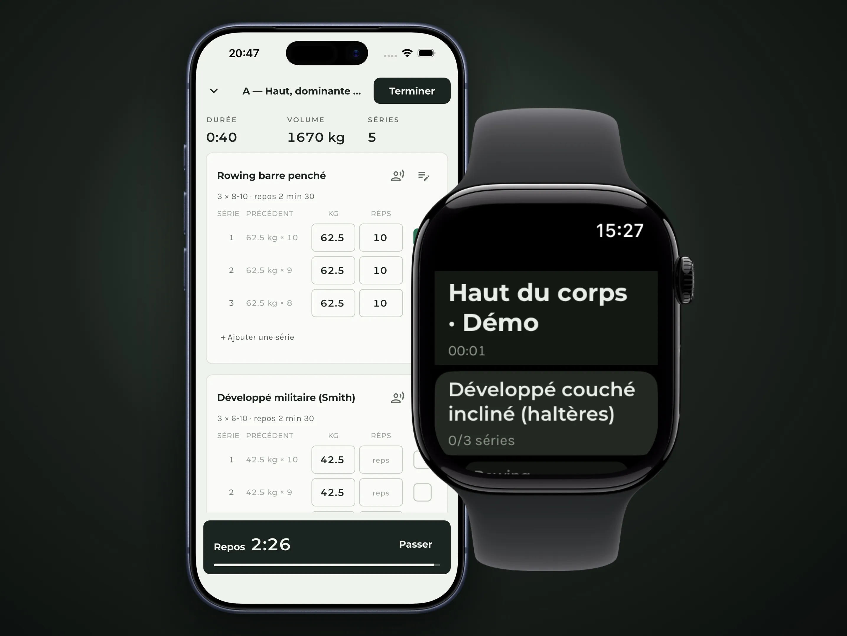 Séance Delta7 : charges et repos sur iPhone, exercices sur Apple Watch - AXNT Studio